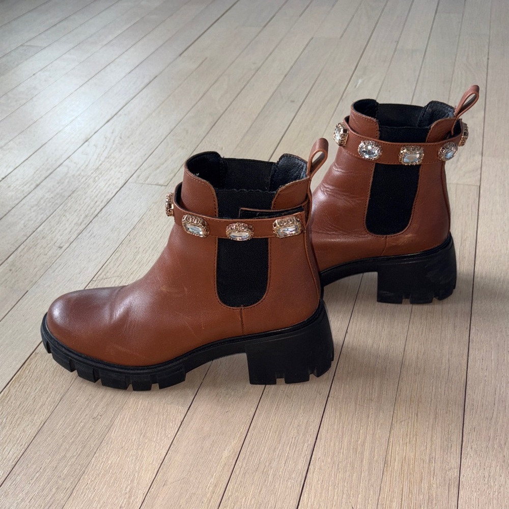 Steve Madden Brown Ankle Boots with Jewel Accents